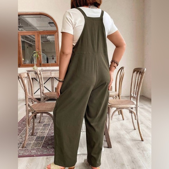 Boho Plus Size Pockets Straps Knot Wide Leg Jumpsuit - Picture 4 of 14